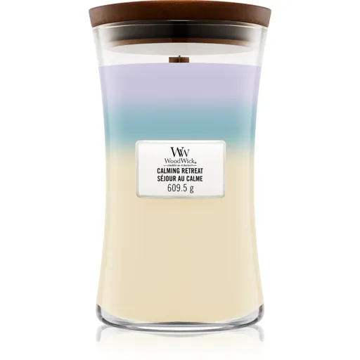 Woodwick Trilogy Calming Retreat lumânare parfumată cu fitil din lemn 609.5 g