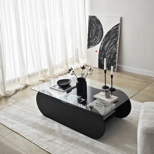 Masuta de cafea, Hanah Home, Brise, 105x35x65 cm, Negru/Transparent