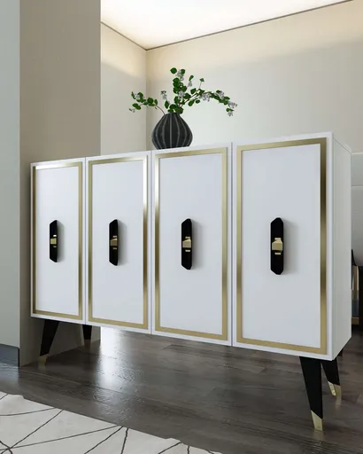 Consola, Hanah Home, 8171KM-32, 120x80x29.6 cm, PAL , Alb / Negru / Auriu