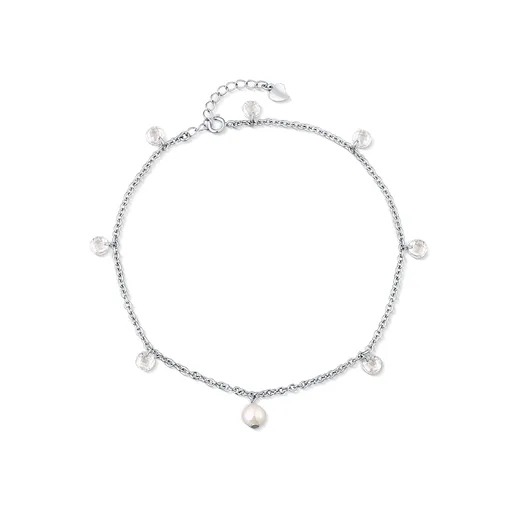 JwL Luxury Pearls Bratară strălucitoare pentru gleznă din argint cu perle și cristale JL0805