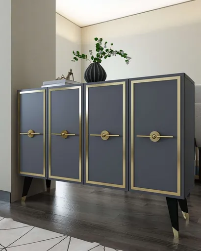 Consola, Hanah Home, 8174KM-32, 120x80x29.6 cm, PAL , Antracit / Aur