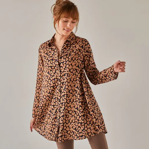 Tunică extinsă cu imprimeu cu blană de animale