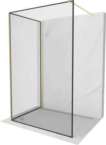 MEXEN/S Kioto Sprchová zástěna WALK-IN 120 x 70, černý vzor, zlatá kartáčovaná 800-120-212-55-70-070
