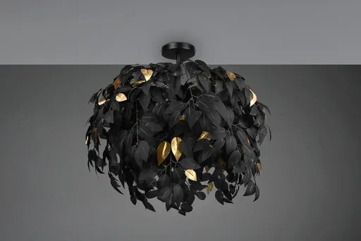 Plafoniera Leavy, RL, 70x73 cm, 28W, 3x E14, metal, negru mat/auriu