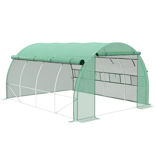 Outsunny Șopron de folie, Seră, umblabil, Fereastră plasă, Cadru metalic, 4x3x2m, Verde | Aosom Romania
