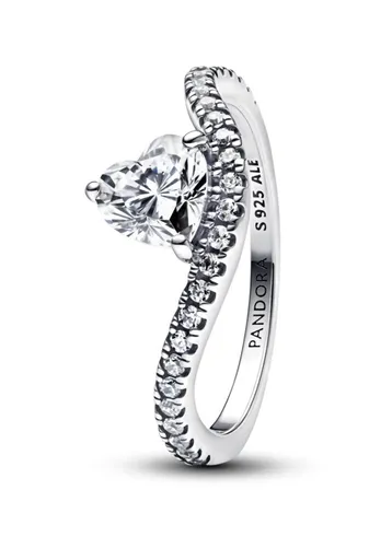 Pandora Inel ondulat din argint Inimă cu zirconi Timeless 193661C01 60 mm