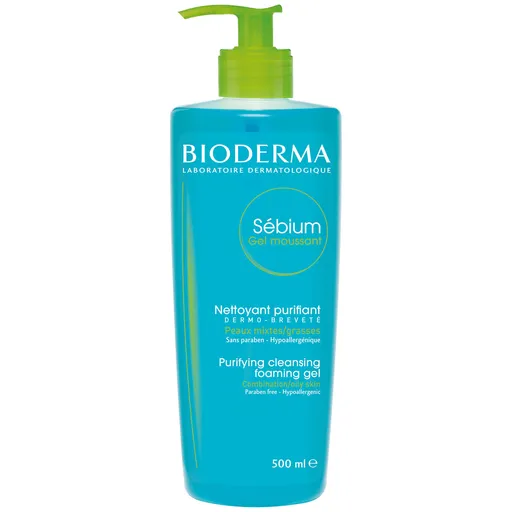 Bioderma Gel spumant de curățare pentru ten mixt până la gras Sébium Gel Moussant (Purifying And Foaming Gel) 500 ml