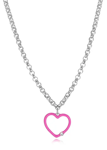 S'Agapõ Colier din oțel pentru femei cu inimă fuchsia Vibes SVB08