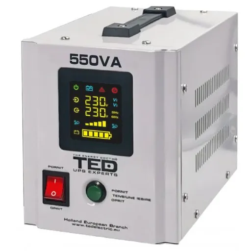 UPS pentru centrala termica (pe lemne / gaz) TED Electric 550VA / 300W Runtime cu acumulator extern (neinclus), unda sinusoida pura TED550NEW