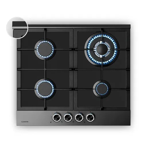 Klarstein Plită pe gaz Verosteel, 4 arzătoare, aprindere electrică, compatibilă cu gaz natural și GPL, 8000 W, 60 cm