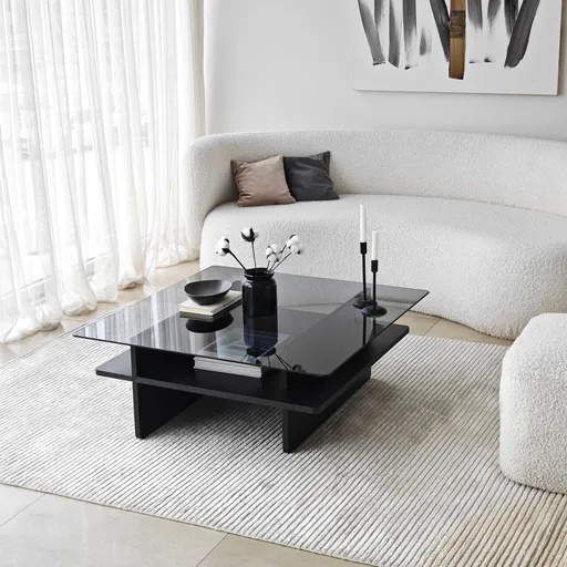 Masuta de cafea, Hanah Home, Saga Square, 90x35x90 cm, Negru / Fume