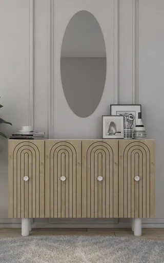 Consola, Hanah Home, Woise Bohem KM120, 120x75x29.6 cm, Stejar alb / safir