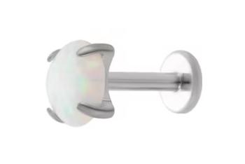 Troli Cercel labret de oțel cu opal sintetic alb 0,5 cm