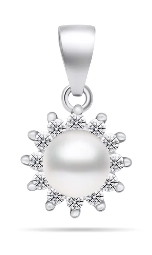 Brilio Silver Pandantiv de perlă argintiu cu pietre de zirconiu PT88W