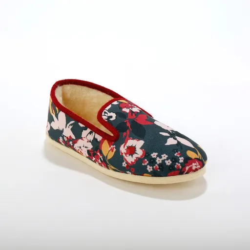 Papuci de casă cu căptușeală din lână și imprimeu floral