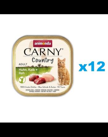 ANIMONDA Carny Country Adult Chicken, Veal, Vension 12x100 g set conserve pui, vitel, vanat pentru pisici