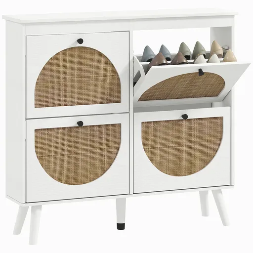 HOMCOM Dulap de pantofi 4 plier 20 de perechi raft ajustabil stil boem picioare din lemn masiv 105 x 24 x 97.5 cm alb | Aosom Romania