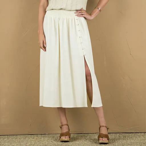 Fustă midi de culoare solidă cu crăpătură și talie de broască