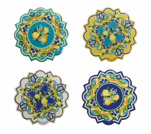 Set 4 suporturi de pahare, Citrus, Brandani, 10.5x10.5 cm, ceramica/pluta