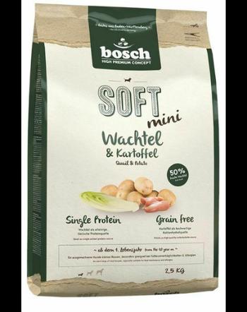 BOSCH Soft Mini Hrană uscată pentru câini de rase mici cu prepeliță și cartofi 2,5 kg + recompense biscuit cu carne de strut si vanilie 300 g