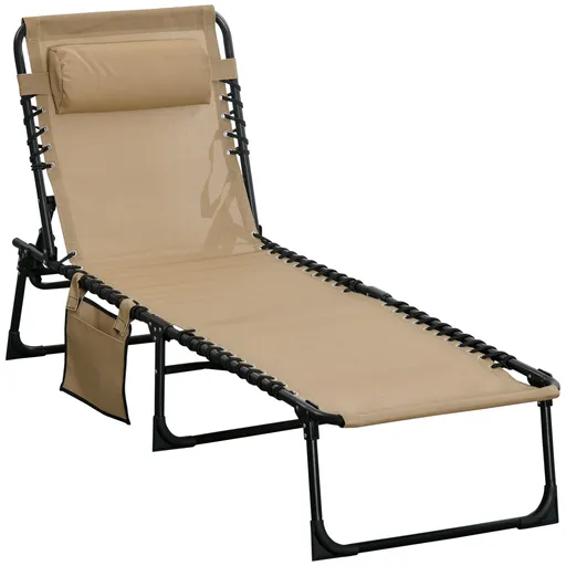Outsunny Portable Sun Lounger, Folding Camping Bed 5-position Adjustable Grey | Aosom Romania
