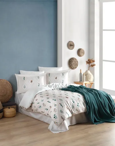 Lenjerie de pat dubla, L'essentiel Maison, Ofelya, Alb/Verde