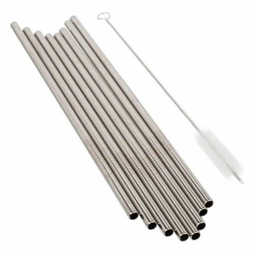 Set de paie din oțel inoxidabil cu perie, 8 buc, argintiu