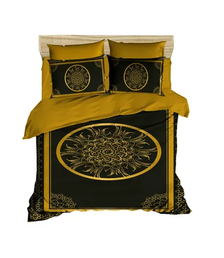 Lenjerie de pat dubla King (EU) (ES), 3 piese, L'essentiel Maison, 3D1, Negru