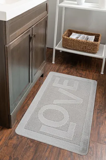 Covoras de baie, L'essentiel Maison, Love, 60x100 cm, Gri