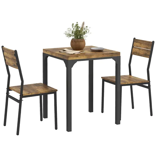 HOMCOM Set masa de dining cu 2 scaune encastrabile, pentru bucatarie living casa, rustic | Aosom Romania
