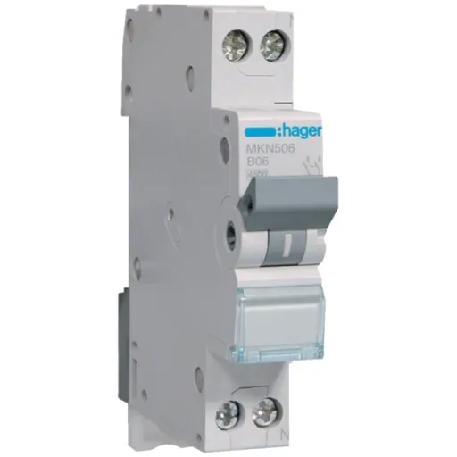 Siguranta automata 1P+N, 6A, curba B, 6kA Hager MKN506