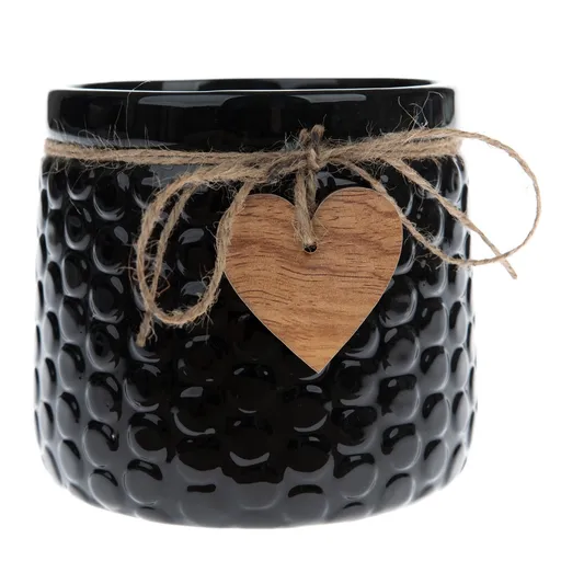 Recipient ceramic de ghiveci Wood heart, negru, 12,5 x 14 cm, negru