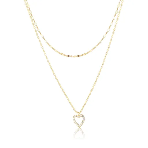 JVD Colier dublu placat cu aur Inimă cu zircon SVLN0637X61GO45