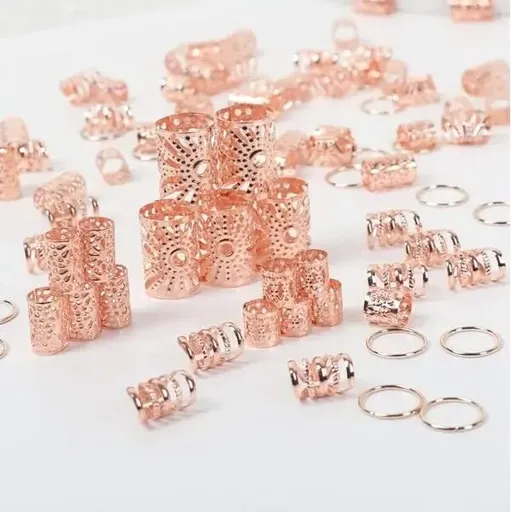 Accesorii pentru Codite Afro, Box Braids, Set 85 de Bucati Rose Gold