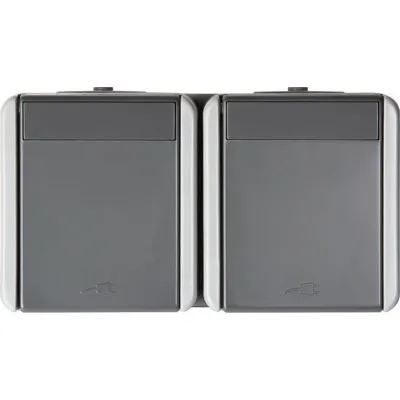 Priza Sch dubl oriz IP44 gri , TEM Modul TEM-CF14GY-U