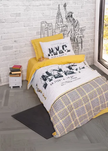 Lenjerie de pat pentru o persoana Young, L'essentiel Maison, Worldwide, Galben mustar