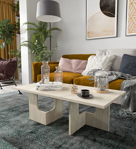 Masuta de cafea, Hanah Home, Terni, 104x37x51.7 cm, PAL, Travertin