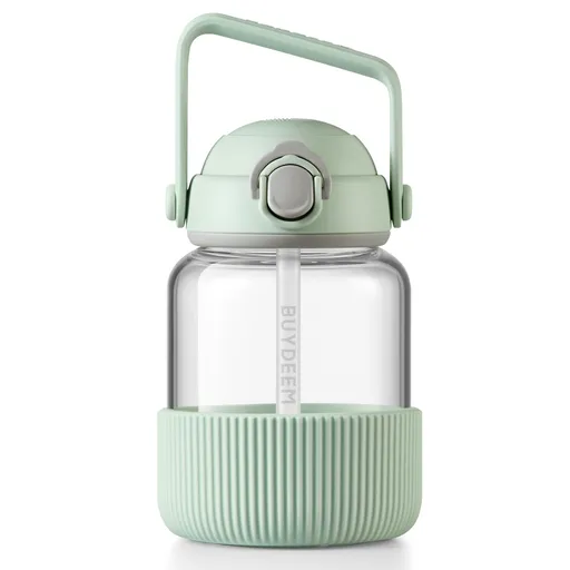 Sticla Buydeem DG78-CG, Pai pop-up, Maner, Sticla rezistenta la caldura pana la 150°C, Etansare tripla, Verde