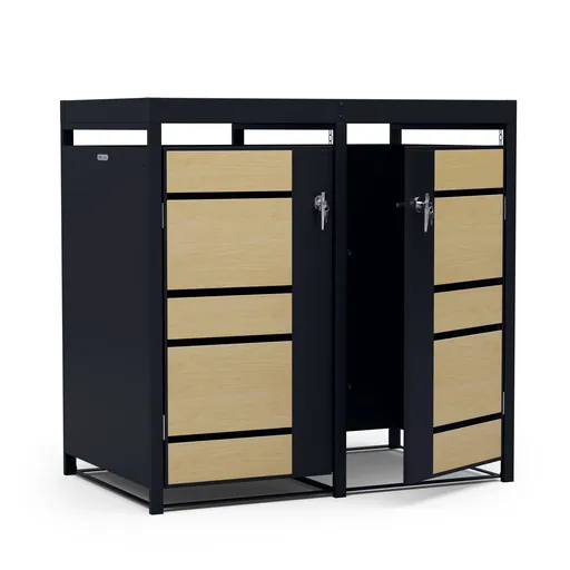 Blumfeldt BinSafe, coș de gunoi, 2 coșuri de gunoi, 240 l, cu încuietoare, din oțel galvanizat rezistent la intemperii, acoperiș