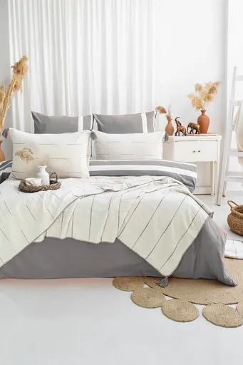 Set cuvertura de pat dubla 3 piese, L'essentiel Maison, Eva, Gri