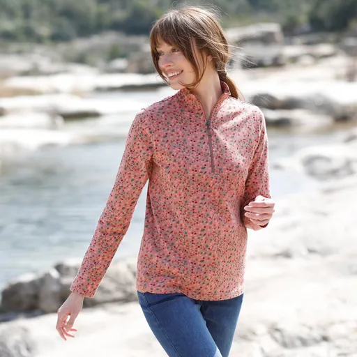 Tricou cu guler cu fermoar și imprimeu