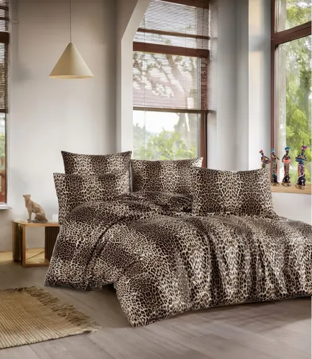 Lenjerie de pat dubla, L'essentiel Maison, Leopard, Maro / Bej