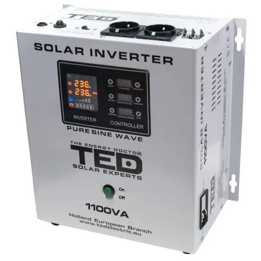 Invertor solar TED Electric de la 12V la 230V 1100VA/700W unda sinusoidala pura TED000279