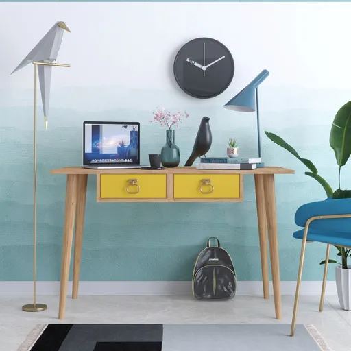 Birou, Hanah Home, NEA, 120x74x60 cm, Stejar / Galben