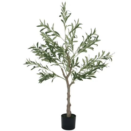 HOMCOM Plantă Artificială de Măslin cu 450 de Frunze, 20 de Măsline și Ghiveci Inclus, Ø15x120 cm, Verde | Aosom Romania
