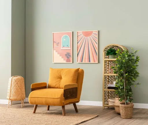 Fotoliu extensibil, Futon, 859FTN2342, 77x70x82 cm, poliester/metal , galben mustar