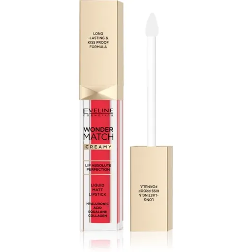 Eveline Cosmetics Wonder Match ruj de buze lichid, mat și de lungă durată cu acid hialuronic culoare 06 Classic Red 6.8 ml