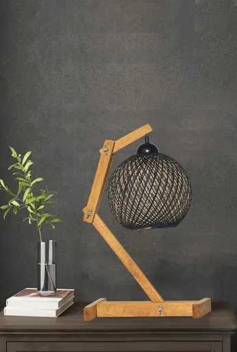 Lampa de masa, Opviq, 390FLH1763, Ecru / Maro / Negru