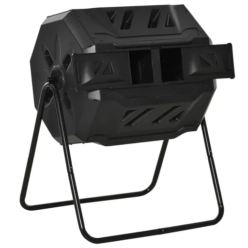 Outsunny Compostor Domestic de Grădină și Balcon din Plastic, Recipient Rotativ pentru Compost, 71x64x96 cm, Negru | Aosom Romania
