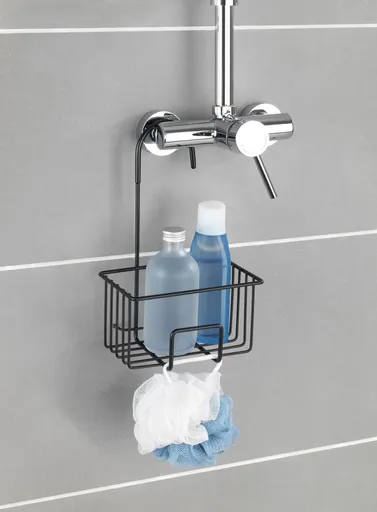 Etajera suspendata pentru baie Milito, Wenko, 18x13x28.5 cm, inox/PET, negru